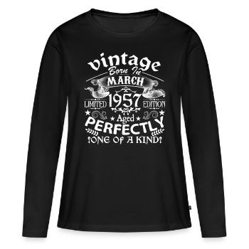 März 1957| Jubiläum 1957 Vintage Mars - Frauen Premium Bio Langarmshirt - Schwarz - Vorne - Julia (174cm)