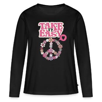 Symbole de paix avec Flowers Take-it-Easy Groovy Style - T-shirt manches longues Premium bio Femme - noir - Devant - Julia (174cm)