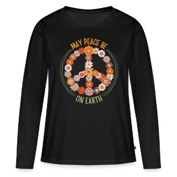 Symbole de paix avec des fleurs, style groovy des années 70 - T-shirt manches longues Premium bio Femme - noir - Devant - Julia (174cm)