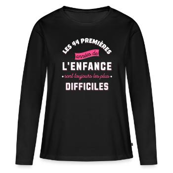Anniversaire 44 ans Idée cadeau date de naissance - T-shirt manches longues Premium bio Femme - noir - Devant - Julia (174cm)