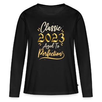 Anniversaire 2023 cadeau 2023 Classic 2023 - T-shirt manches longues Premium bio Femme - noir - Devant - Julia (174cm)