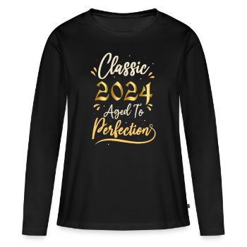 Anniversaire 2024 cadeau 2024 Classic 2024 - T-shirt manches longues Premium bio Femme - noir - Devant - Julia (174cm)