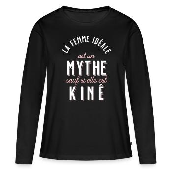 Kiné Cadeau pour Kinésithérapeute Rigolo Humour - T-shirt manches longues Premium bio Femme - noir - Devant - Julia (174cm)