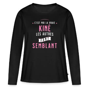Kiné Cadeau pour Kinésithérapeute Rigolo Humour - T-shirt manches longues Premium bio Femme - noir - Devant - Julia (174cm)