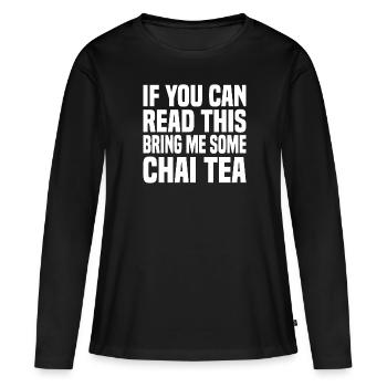 Chai thé latte - T-shirt manches longues Premium bio Femme - noir - Devant - Julia (174cm)