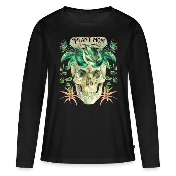 Funny Skull, Skull, Plant Mom, Green Plants - Women's Premium Organic Long Sleeve Shirt - black - Front - Julia (174cm)