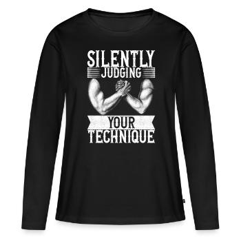 Bras de fer Bras de fer - T-shirt manches longues Premium bio Femme - noir - Devant - Julia (174cm)