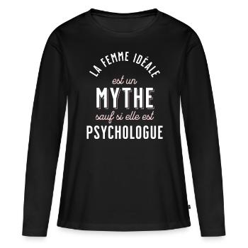 Psychologue cadeau humour psychologie Rigolo Femme - T-shirt manches longues Premium bio Femme - noir - Devant - Julia (174cm)