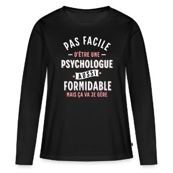 Psychologue cadeau humour psychologie Rigolo Femme - T-shirt manches longues Premium bio Femme - noir - Devant - Julia (174cm)