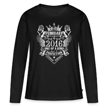 Février 2016 anniversaire Février 2016 Février - T-shirt manches longues Premium bio Femme - noir - Devant - Julia (174cm)