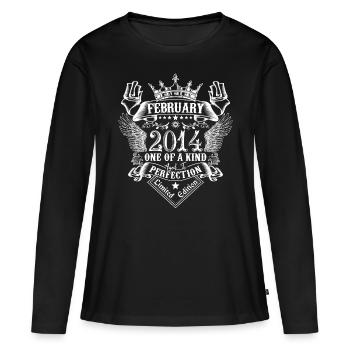 Février 2014 anniversaire Février 2014 Février - T-shirt manches longues Premium bio Femme - noir - Devant - Julia (174cm)