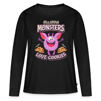 Monstres drôles, monstres miettes, biscuits, dictons - T-shirt manches longues Premium bio Femme - noir - Devant - Julia (174cm)