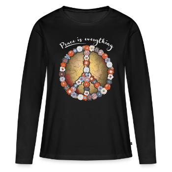 Symbole de paix, signe de paix, fleurs de signe de paix - T-shirt manches longues Premium bio Femme - noir - Devant - Julia (174cm)