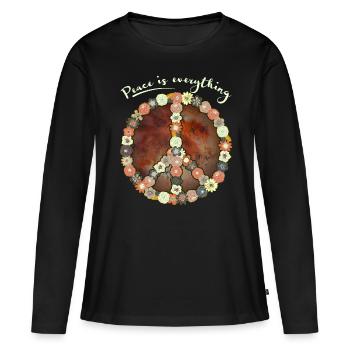 Symbole de paix, signe de paix, fleurs de signe de paix - T-shirt manches longues Premium bio Femme - noir - Devant - Julia (174cm)