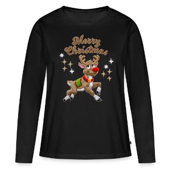Pixel Reindeer, Renne, Noël Pixelart - T-shirt manches longues Premium bio Femme - noir - Devant - Julia (174cm)
