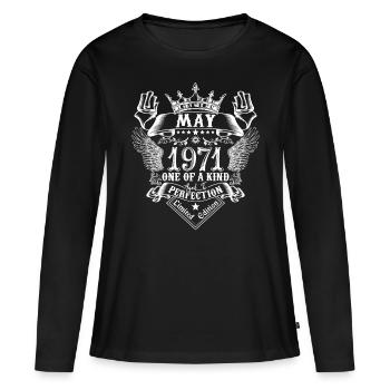 Mai 1971 anniversaire Mai 1971 Mai - T-shirt manches longues Premium bio Femme - noir - Devant - Julia (174cm)