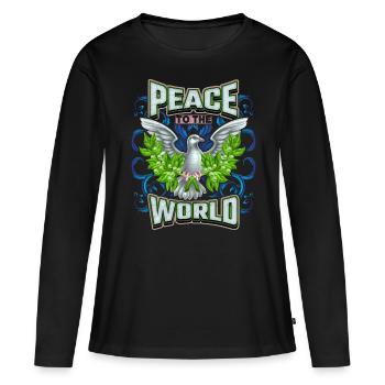 Paix, paix disant avec colombe de la paix - T-shirt manches longues Premium bio Femme - noir - Devant - Julia (174cm)