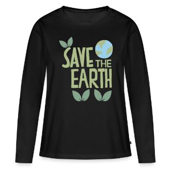 Save the Earth, Conception peinte à la main, Protection de l’environnement - T-shirt manches longues Premium bio Femme - noir - Devant - Julia (174cm)
