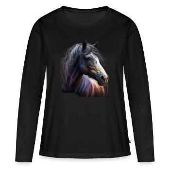 Pferdekopf Bunt füt Reiter - Frauen Premium Bio Langarmshirt - Schwarz - Vorne - Julia (174cm)
