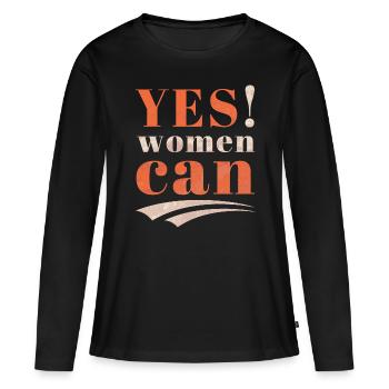 Slogan de motivation pour femmes, typographie vintage - T-shirt manches longues Premium bio Femme - noir - Devant - Julia (174cm)