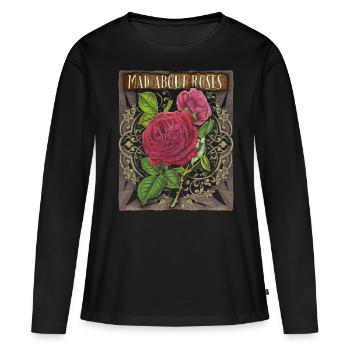 Vintage Rosen, Rosenmotiv, Viktorianische Rose - Frauen Premium Bio Langarmshirt - Schwarz - Vorne - Julia (174cm)