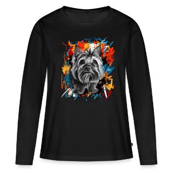 Yorkshire Terrier - T-shirt manches longues Premium bio Femme - noir - Devant - Julia (174cm)