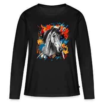 Cheval - T-shirt manches longues Premium bio Femme - noir - Devant - Julia (174cm)