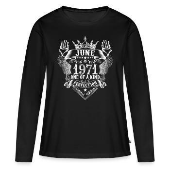 Juni 1971 Jahrestag Juni 1971 Juni - Frauen Premium Bio Langarmshirt - Schwarz - Vorne - Julia (174cm)