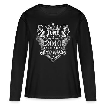Juni 2010 Jubiläum Juni 2010 Juni - Frauen Premium Bio Langarmshirt - Schwarz - Vorne - Julia (174cm)