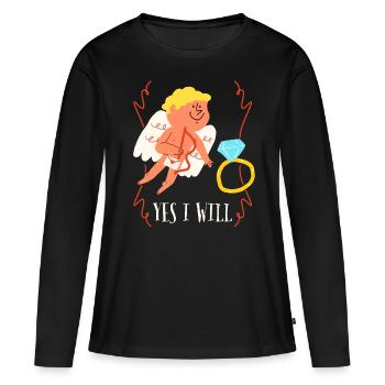 Demande en mariage Demande en mariage Wedding Angel Saying - T-shirt manches longues Premium bio Femme - noir - Devant - Julia (174cm)
