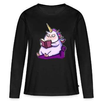 Einhorn Lesen Buch Bücher - Frauen Premium Bio Langarmshirt - Schwarz - Vorne - Julia (174cm)