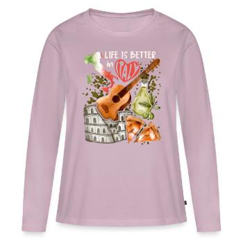 Italie Love-Italy, Rome, guitare et pizza - T-shirt manches longues Premium bio Femme - rose poudré - Devant - Julia (174cm)