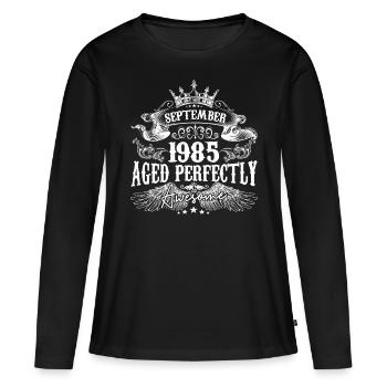 September 1985 Jubiläum 1985 September - Frauen Premium Bio Langarmshirt - Schwarz - Vorne - Julia (174cm)