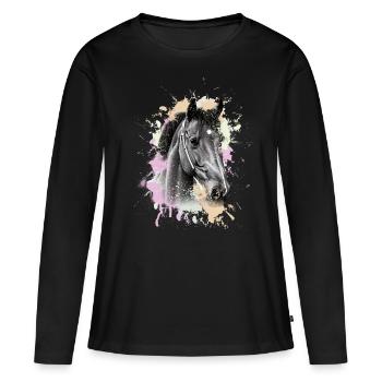 Cheval - T-shirt manches longues Premium bio Femme - noir - Devant - Julia (174cm)