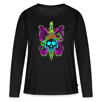 Totenkopf Schmetterling mit Dolch - Frauen Premium Bio Langarmshirt - Schwarz - Vorne - Julia (174cm)