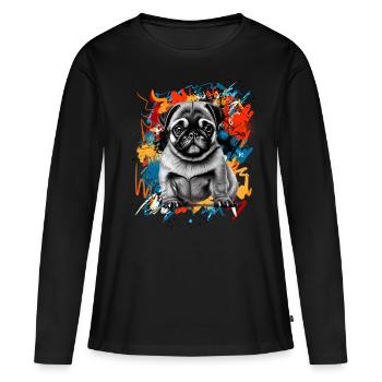 Mops - Frauen Premium Bio Langarmshirt - Schwarz - Vorne - Julia (174cm)