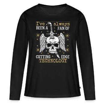 Vintage Totenkopf mit Dolch, lustiger Spruch - Frauen Premium Bio Langarmshirt - Schwarz - Vorne - Julia (174cm)