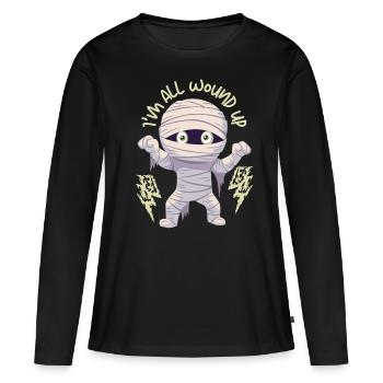 Cartoon Mumie, lustige Mumie, Spruch - Frauen Premium Bio Langarmshirt - Schwarz - Vorne - Julia (174cm)