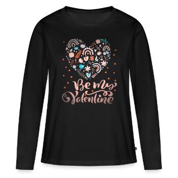 Be-My-Valentine Dicton Saint-Valentin avec arc-en-ciel - T-shirt manches longues Premium bio Femme - noir - Devant - Julia (174cm)