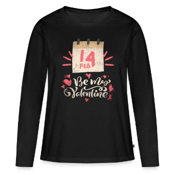 14 février Saint-Valentin Dicton, Be-my-Valentine - T-shirt manches longues Premium bio Femme - noir - Devant - Julia (174cm)
