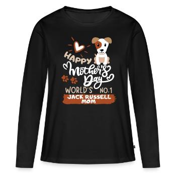 Fête des mères Jack-Russell Maman, cadeau de la fête des mères - T-shirt manches longues Premium bio Femme - noir - Devant - Julia (174cm)