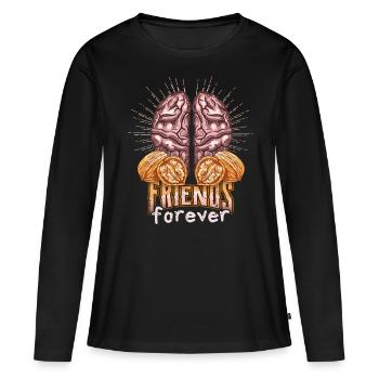 Walnüsse, Gehirn, Friends forever, lustiger Spruch - Frauen Premium Bio Langarmshirt - Schwarz - Vorne - Julia (174cm)