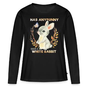 Drôle de lapin, dicton de lapin, jeu de mots, lapin blanc - T-shirt manches longues Premium bio Femme - noir - Devant - Julia (174cm)