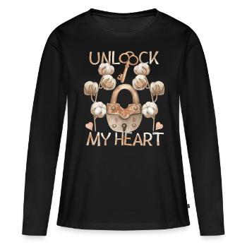 Cadenas et clé, amour-romantique - T-shirt manches longues Premium bio Femme - noir - Devant - Julia (174cm)