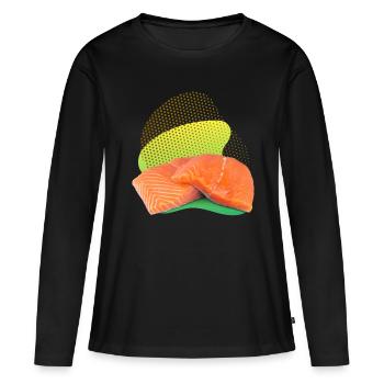 Saumon, Saumon, Steak de saumon, Saumon fumé - T-shirt manches longues Premium bio Femme - noir - Devant - Julia (174cm)