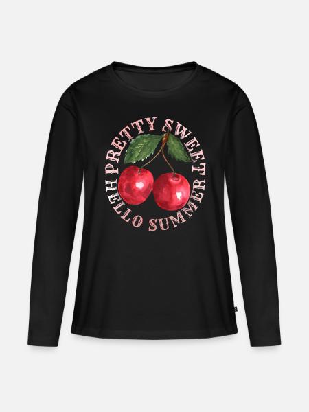 Kirsche, Cherry-Fruit Kirsche-Cherry Sommer-Spruch - Frauen Premium Bio Langarmshirt - Schwarz