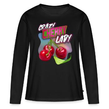 Crazy Cherry-Fruit Cherry Funny Saying - Women's Premium Organic Long Sleeve Shirt - black - Front - Julia (174cm)