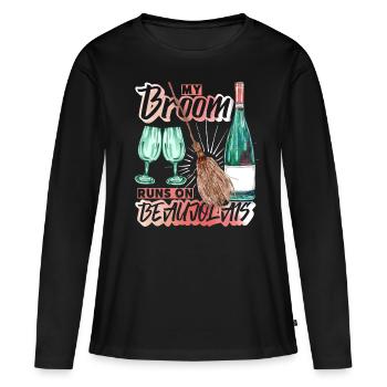 Vin rouge drôle de dicton, Vin rouge Beaujolais - T-shirt manches longues Premium bio Femme - noir - Devant - Julia (174cm)