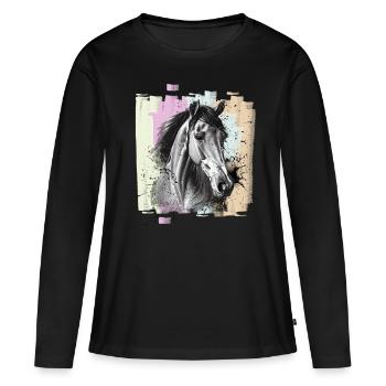 Cheval - T-shirt manches longues Premium bio Femme - noir - Devant - Julia (174cm)