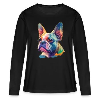 Chien bouledogue français drôle de chiens Art - T-shirt manches longues Premium bio Femme - noir - Devant - Julia (174cm)